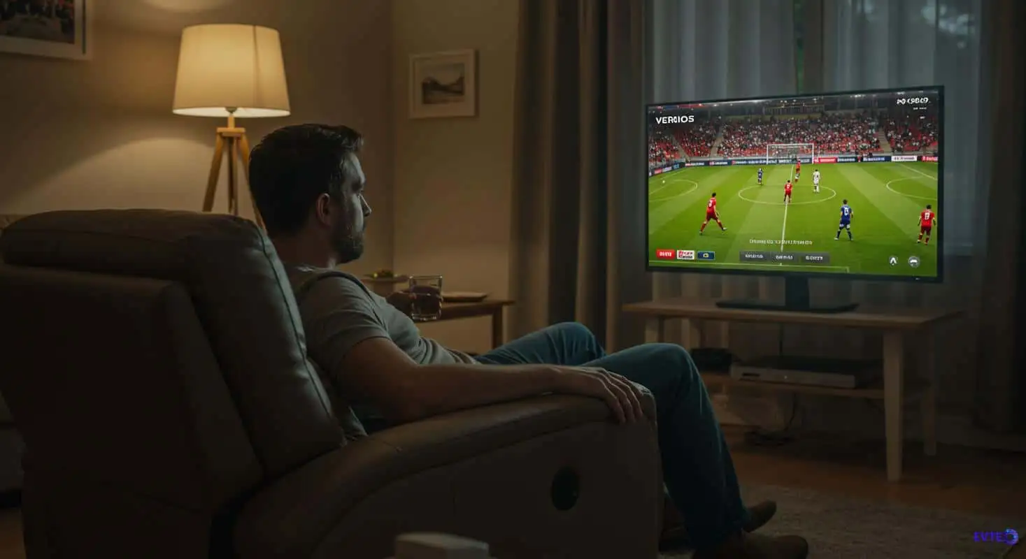 Homem assistindo futebol teste IPTV